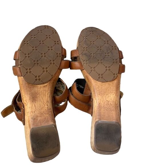 Naturalizer Brown Black Athina Sandals Wooden Slip On Heeled Shoes Size 9W - Picture 8 of 10